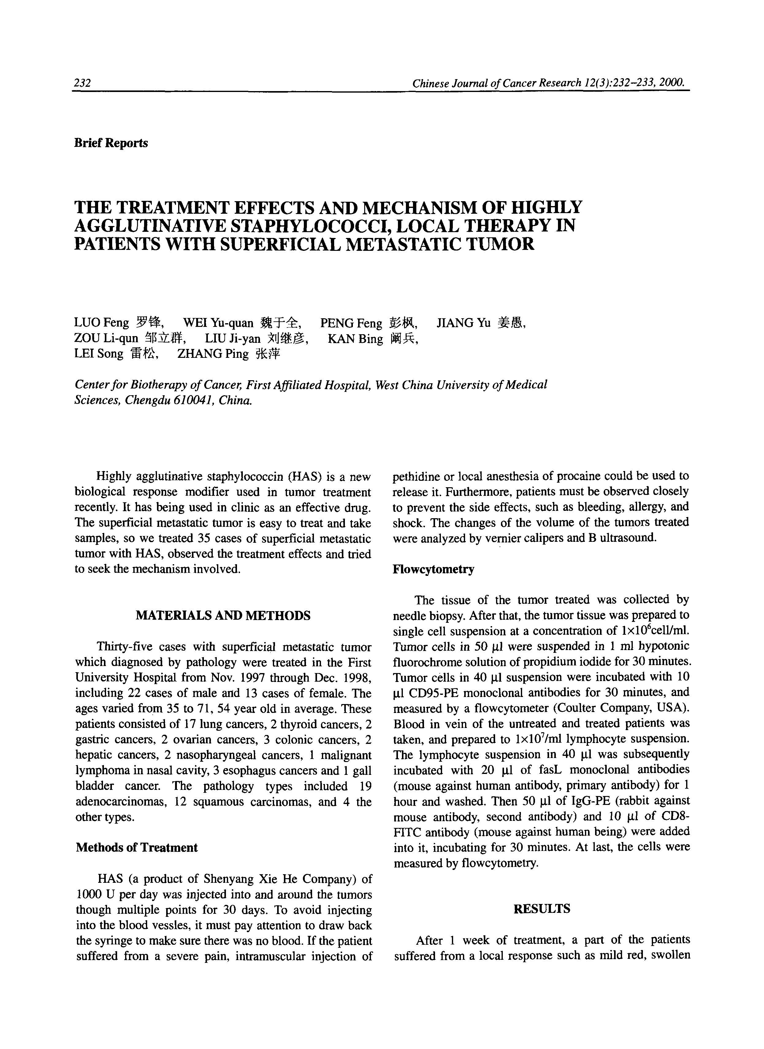 THE TREATMENT EFFECTS AND MECHANISM OF HIGHLY AGGLUTINATIVE 